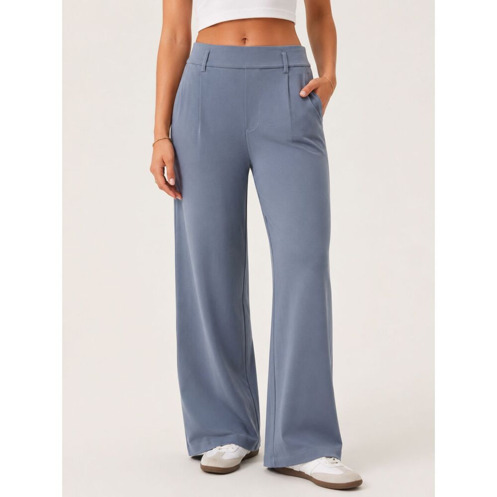 Halara Wide Leg Work Pants Gray Small Tall Stretch Pull On Office Career